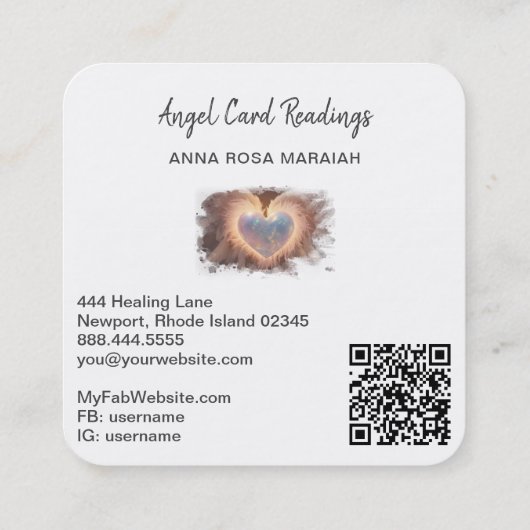 *~*オパールハートQR金ゴールドエンジェルウィングAP78ホワイト スクエア名刺 (裏面)