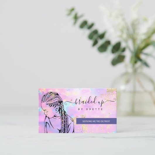 オパールホログラフィックヘアブレイダースタイルリストブレイドサロン 名刺 (スタンド正面)