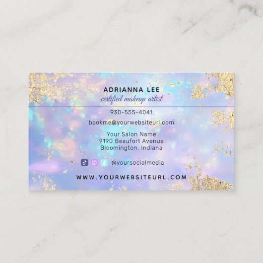 オパールホログラフィックMUA美しいサロンメイクアップアーティスト 名刺 (裏面)
