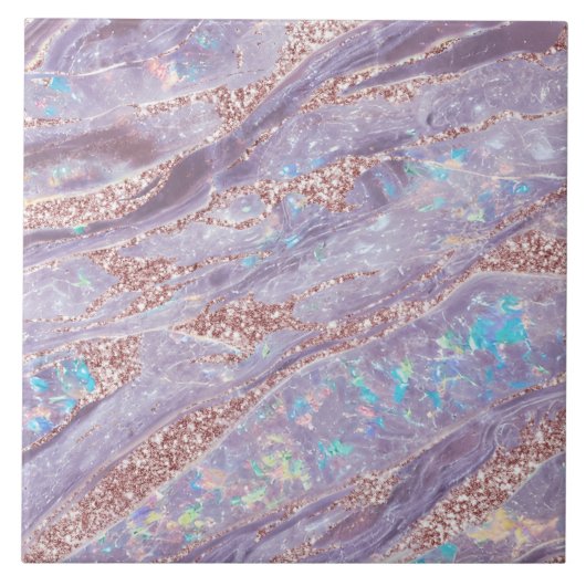 オパールマーブルクラシーラベンダーバラ金ゴールドグリッターグラム タイル (正面)