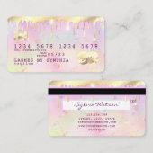 オパールモダンピンクと金ゴールドのクレジットカード 名刺 (正面/裏面)