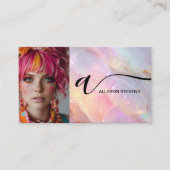 オパールモダンレインボーグリッター写真QRコードメイクアップ 名刺 (正面)