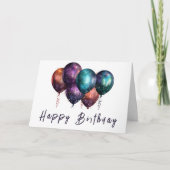 オパールモダン虹色バルーンハッピーバースデー カード (正面)
