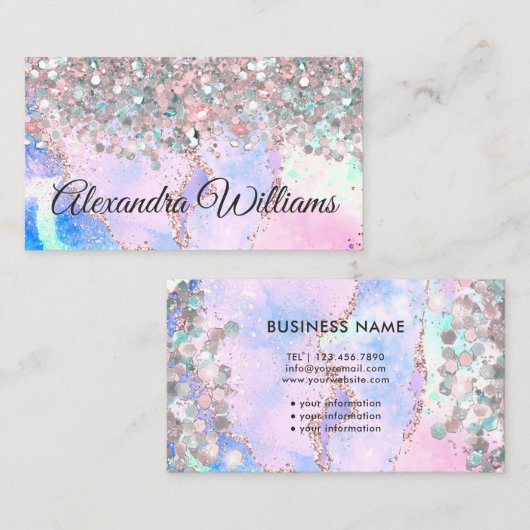 オパールモダン金ゴールドアガート型ホログラフィックグリッター 名刺 (正面/裏面)