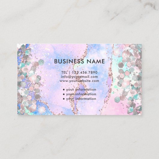 オパールモダン金ゴールドアガート型ホログラフィックグリッター 名刺 (裏面)