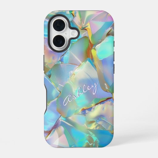 オパール地にホワイトの名前 iPhone 16ケース (裏面)