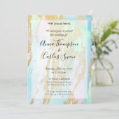 オパール宝石 エレガント モダン ゴールドディテール付き 招待状 (スタンド正面)