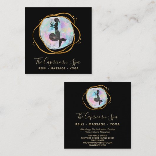 *~*オパール水彩山羊座女神マーメイド金ゴールド スクエア名刺 (正面/裏面)