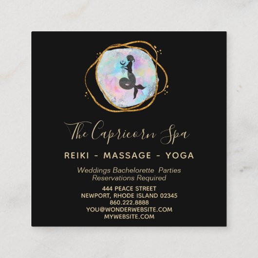 *~*オパール水彩山羊座女神マーメイド金ゴールド スクエア名刺 (裏面)