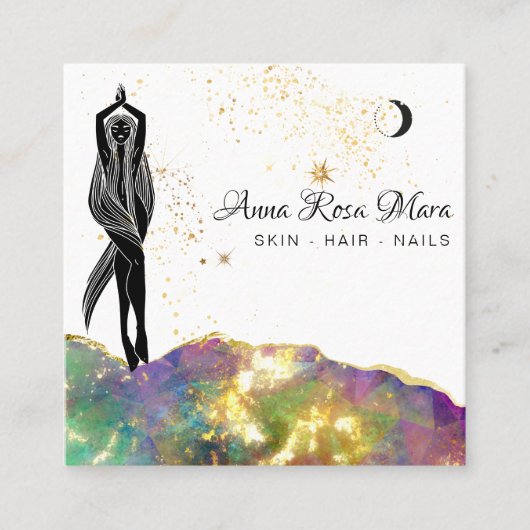 *~*オパール水晶金ゴールドグリッターQR女神 スクエア名刺 (正面)