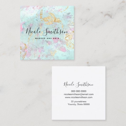 オパール石とフェイク金ゴールド箔詳細 スクエア名刺 (正面/裏面)