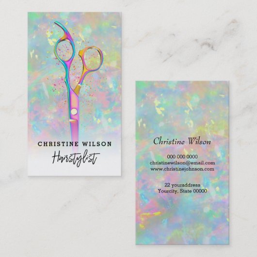 オパール石のヘアスタイルのはさみ 名刺 (正面/裏面)