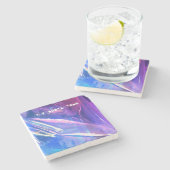 オパール色の青紫色のピンク色の虹色 ストーンコースター (横)