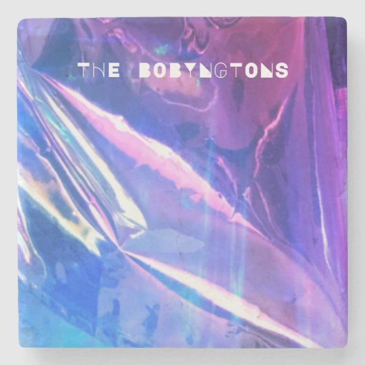 オパール色の青紫色のピンク色の虹色 ストーンコースター (正面)