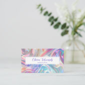 オパール虹色スクリプトバイオレットQRコード 名刺 (スタンド正面)