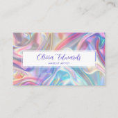 オパール虹色スクリプトバイオレットQRコード 名刺 (正面)