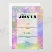 オパール グリッター レインボー 手書き 招待状 (正面/裏面)