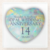 オパール 14周年 結婚記念日 ハート ガラス ガラスコースター (正面)