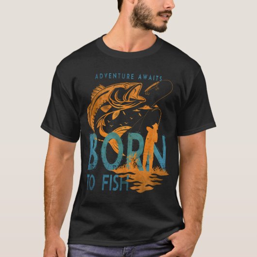 オヒョウ釣りデザイン Tシャツ (正面)