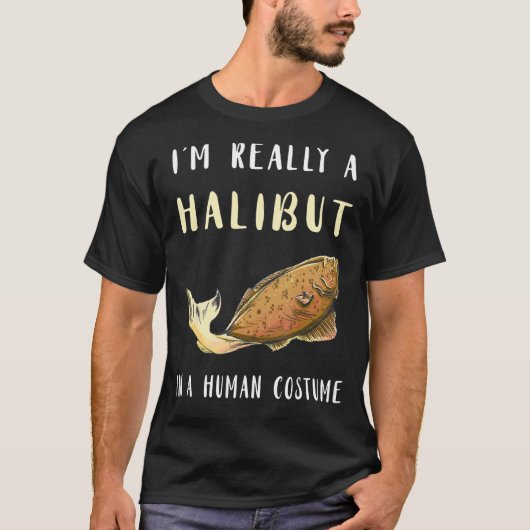 オヒョウ 釣り ヒラメ 魚 オヒョウ ハンター 人間 Tシャツ (正面)