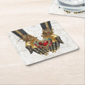 オファリング – 手のハート スクエアペーパーコースター (アングル)