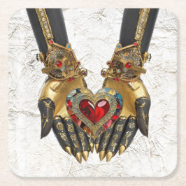 オファリング – 手のハート スクエアペーパーコースター