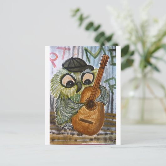 オファンキーウ遊ルのギターの古い壁の水の色の鳥 ポストカード (スタンド正面)