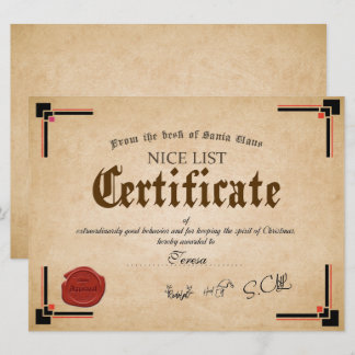 オフィシャルサンタニースリスト証明書発行ホリデーカード カード