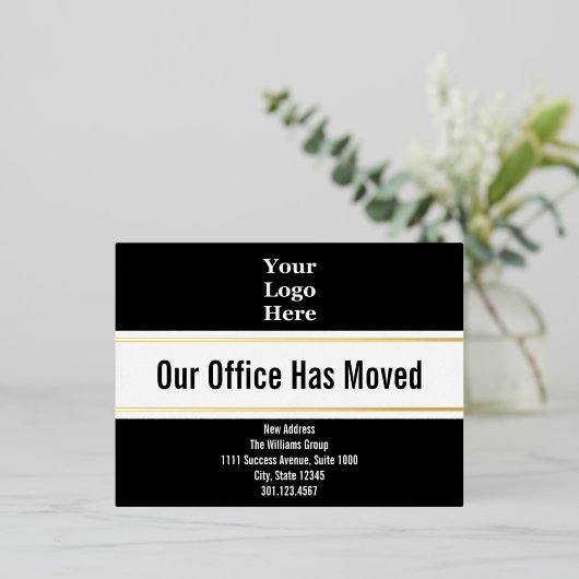 オフィスが白黒金ゴールドはがき 箔招待状ポストカード (立ち正面)