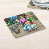 オフィスでのクリスマス スクエアペーパーコースター (アングル)