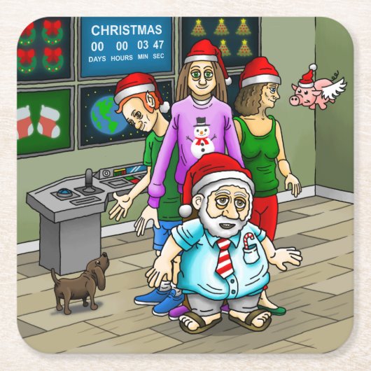 オフィスでのクリスマス スクエアペーパーコースター (正面)