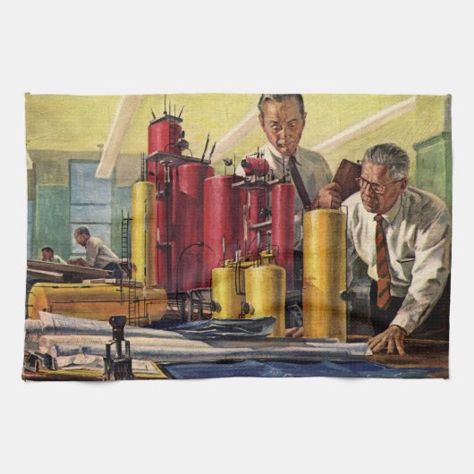 オフィスで作業する設計者、ヴィンテージビジネス キッチンタオル (横)