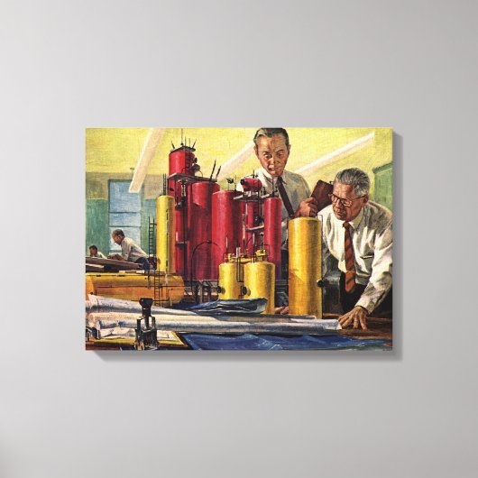 オフィスで作業する設計者、ヴィンテージビジネス キャンバスプリント (正面)