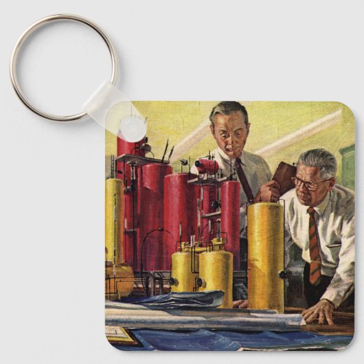 オフィスで作業する設計者、ヴィンテージビジネス キーホルダー (正面)