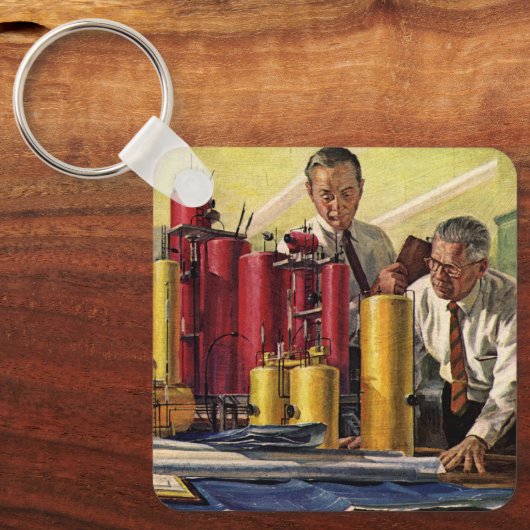 オフィスで作業する設計者、ヴィンテージビジネス キーホルダー (正面)