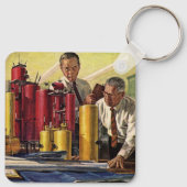 オフィスで作業する設計者、ヴィンテージビジネス キーホルダー (裏面)