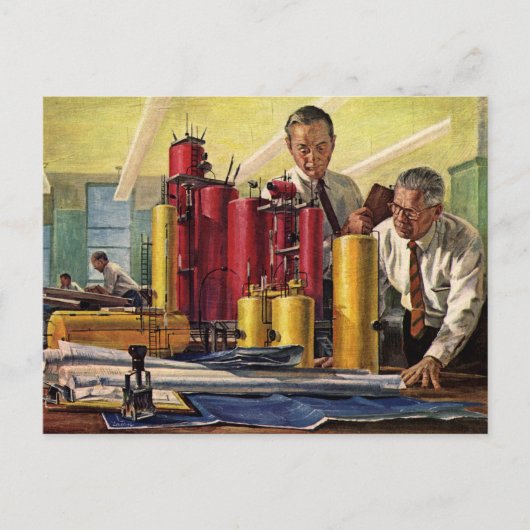 オフィスで作業する設計者、ヴィンテージビジネス ポストカード (正面)