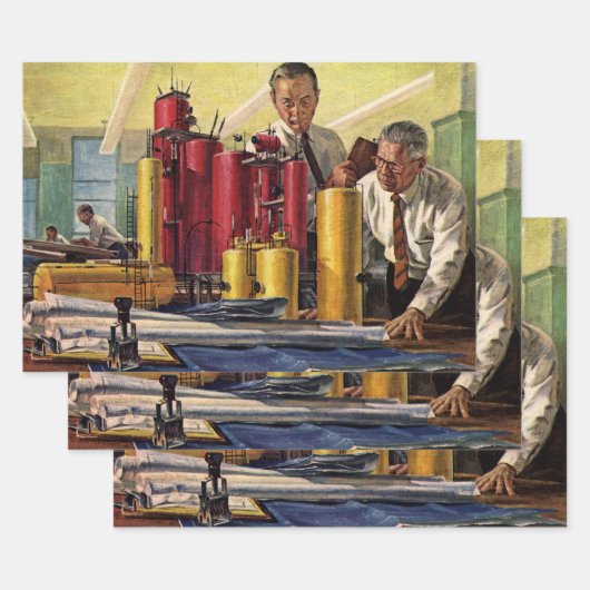 オフィスで作業する設計者、ヴィンテージビジネス ラッピングペーパーシート (セット)