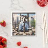 オフィスで大きな平凡なビジネスマン スタンダードカクテルナプキン (インサイチュ)