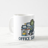 オフィスで生き残れ "Survie Au Bureau" 面白い仕事のユーモア コーヒーマグカップ (正面左)