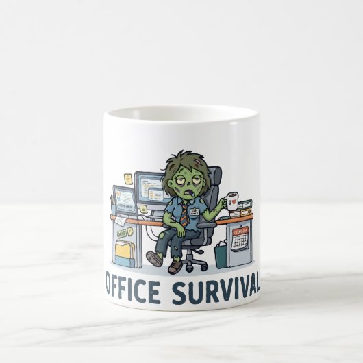 オフィスで生き残れ "Survie Au Bureau" 面白い仕事のユーモア コーヒーマグカップ (中央)