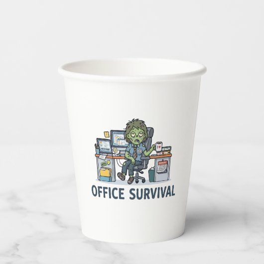 オフィスで生き残れ "Survie Au Bureau" 面白い仕事のユーモア 紙コップ (裏面)