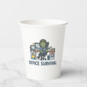 オフィスで生き残れ "Survie Au Bureau" 面白い仕事のユーモア 紙コップ (正面)