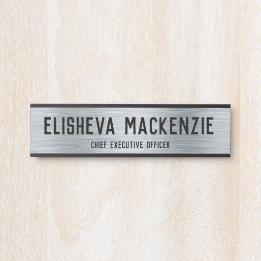 オフィスのドア名のプレート記号 – シルバーとブラック サインプレート (正面)