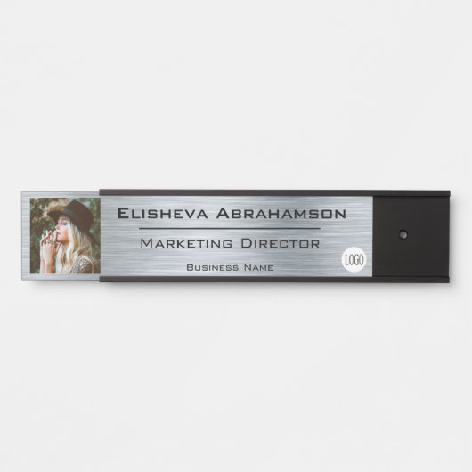 オフィスのドア名プレートのサイン – シルバーフォト写真 サインプレート (正面)