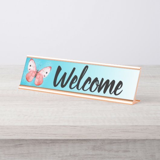 オフィスの受付係の机の歓迎の蝶 デスクネームプレート (正面)