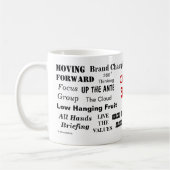 オフィスは管理専門語の決まり文句の引用文を話します コーヒーマグカップ (左)