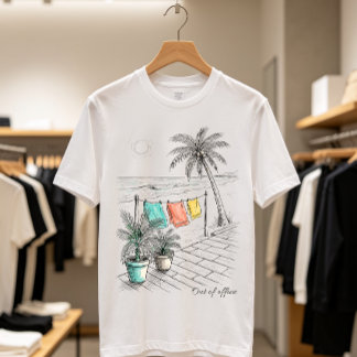 オフィスを離れてビーチバケーションシーン Tシャツ