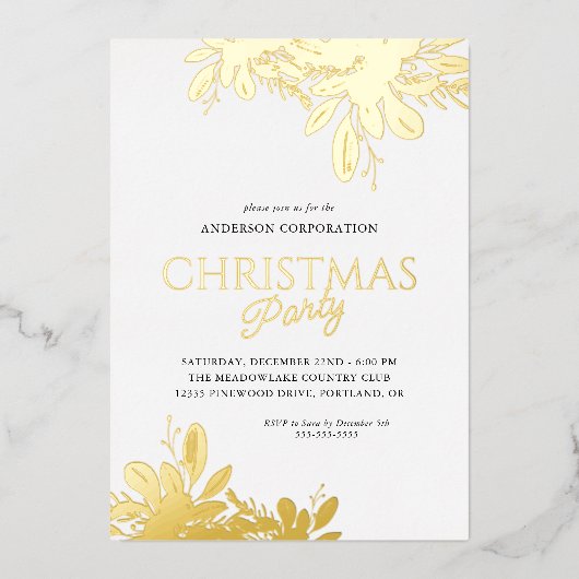 オフィスクリスマスパーティーフォイルグリーン 箔招待状 (正面)