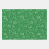 オフィスグリーンの白いクリスマスアウトライン ラッピングペーパーシート (正面)